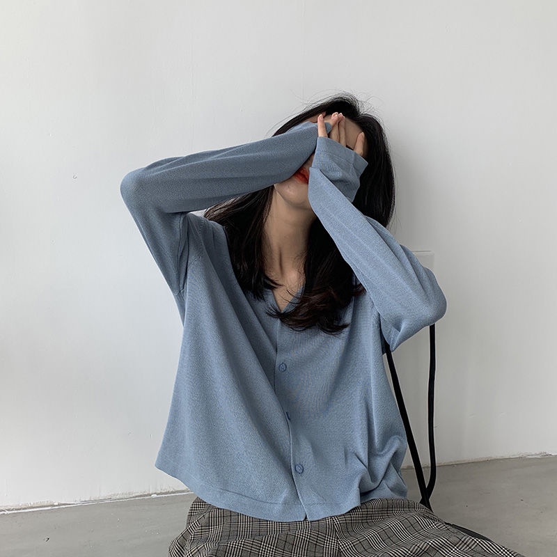 Áo cardigan dệt kim tay dài dáng rộng chống nắng thời trang mùa thu dành cho nữ