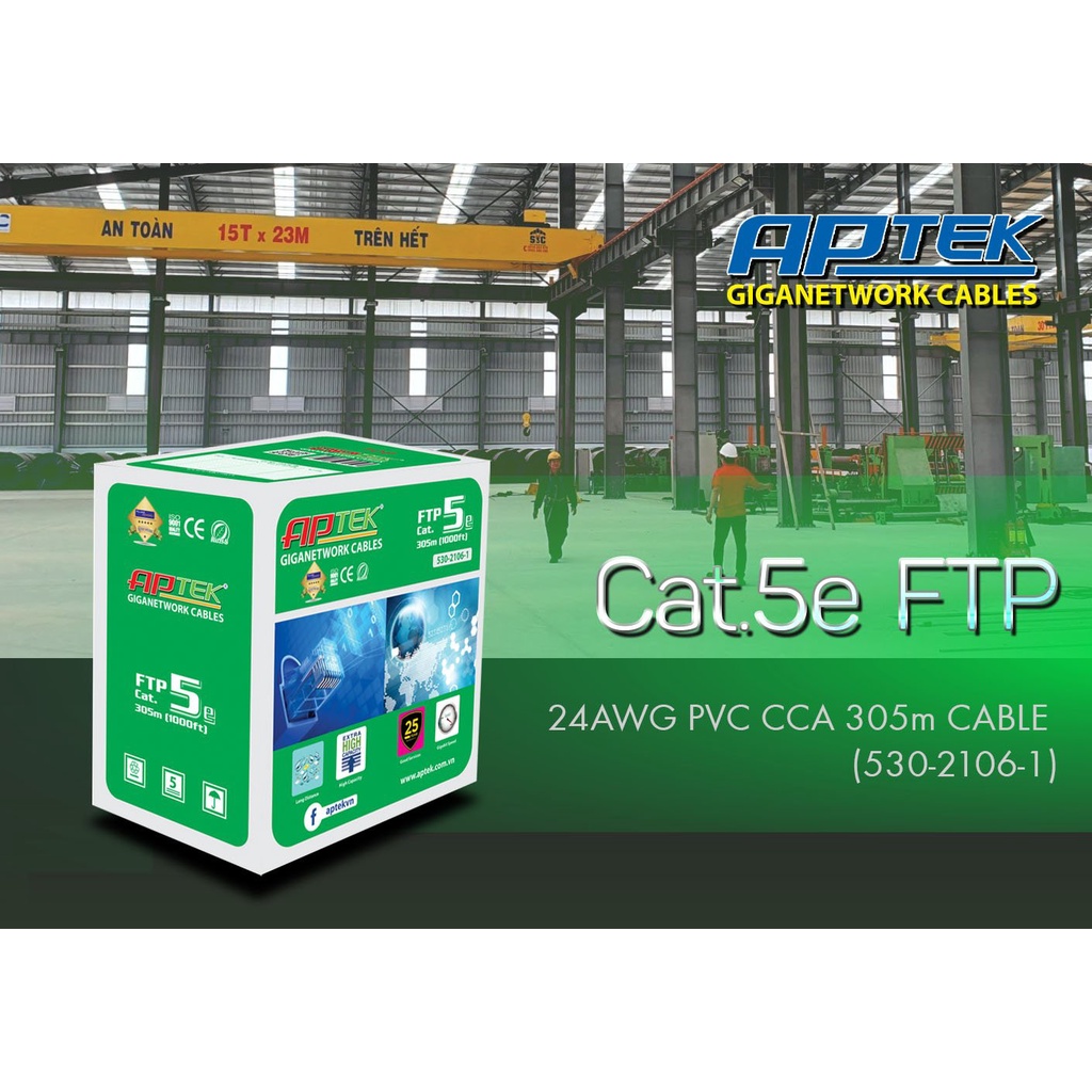 Thùng cáp mạng APTEK Cat 5E FTP 305m - Hàng Chính Hãng - Bảo hành 1 tháng