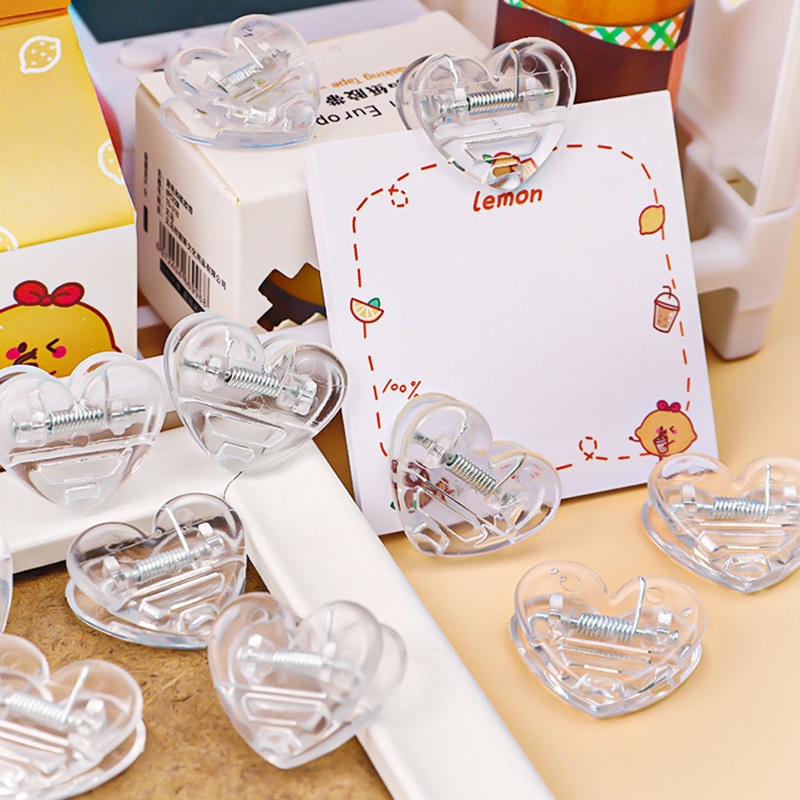 Set 5 Kẹp Giấy Mini Trong Suốt Hình Trái Tim Dễ Thương Cho Học Sinh