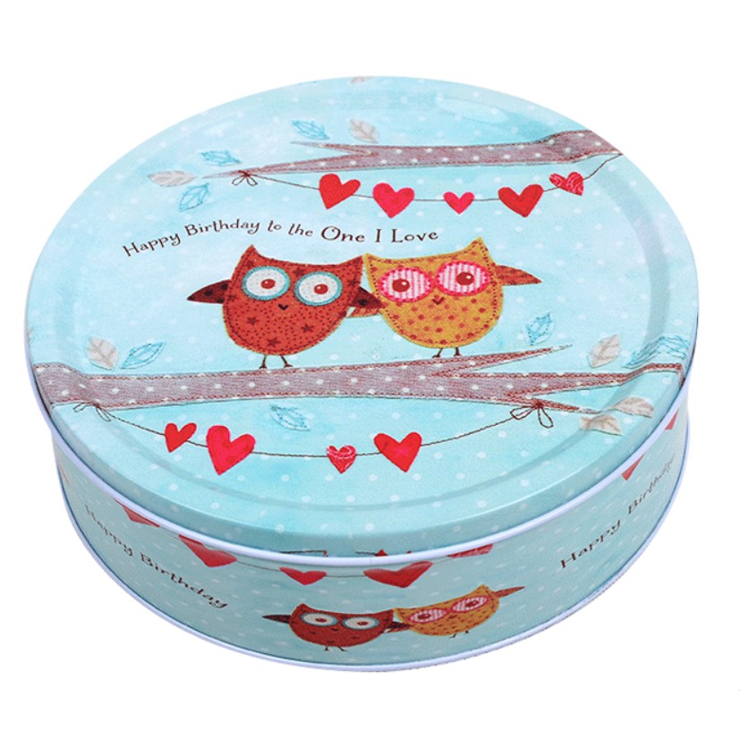 Hộp thiếc bánh quy tròn ⚡ SIÊU XINH ⚡ hộp thiếc đựng bánh hình Cú Mèo xanh lam 20cm