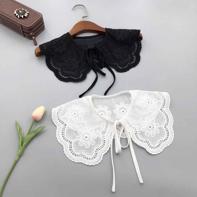 Cổ Áo Rời Cổ Bẻ Thêu Họa Tiết Hoa Xinh Xắn Thời Trang Cho Nữ