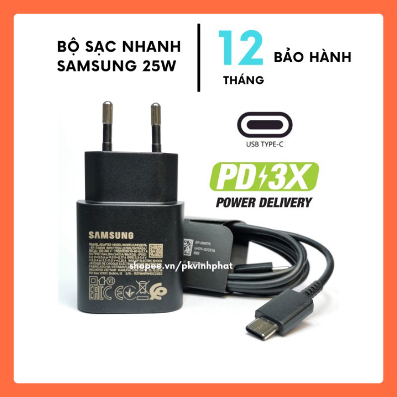 Bộ Sạc Nhanh Samsung 25W Note 10 Note 20 S20 S20 Plus S20 Ultra A71 S21 S21 Ultra Chính Hãng