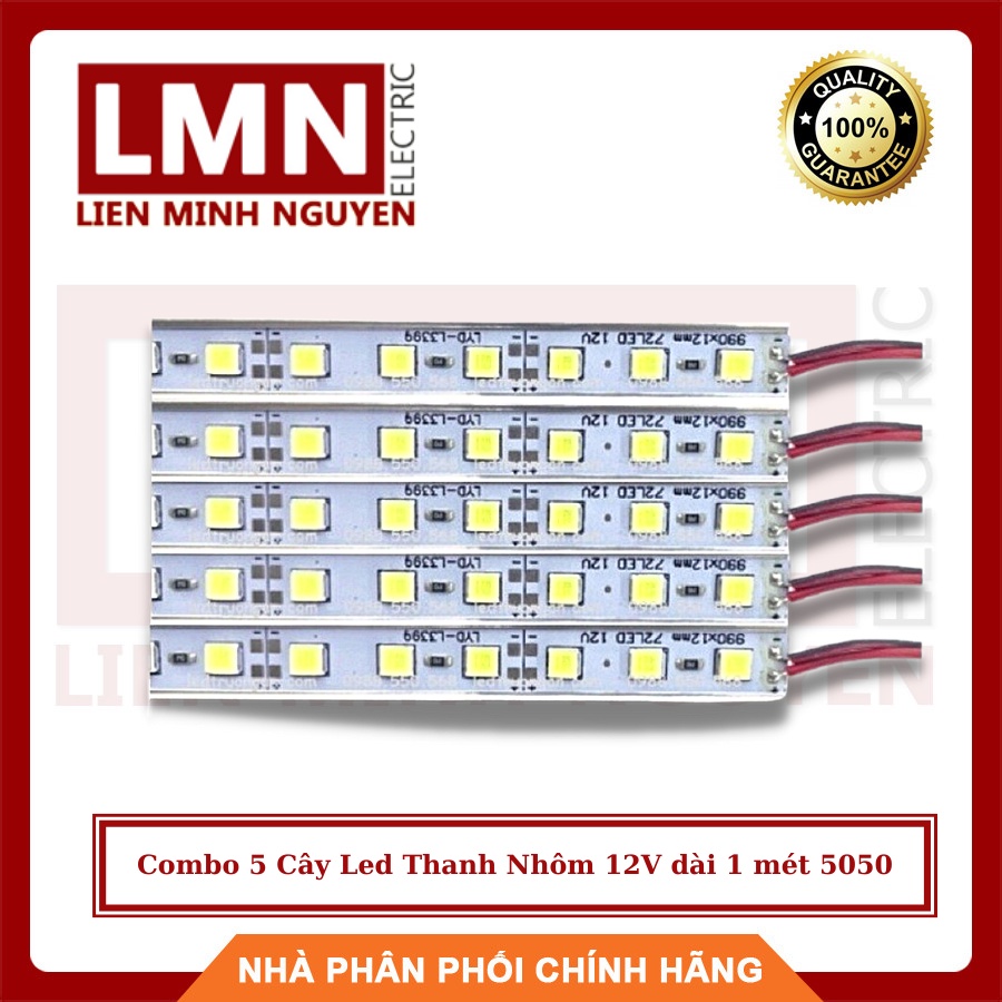 Combo 5 Cây Led Thanh Nhôm 12V dài 1 mét 5050 Màu Trắng - Vàng, Hàng Chất Lượng