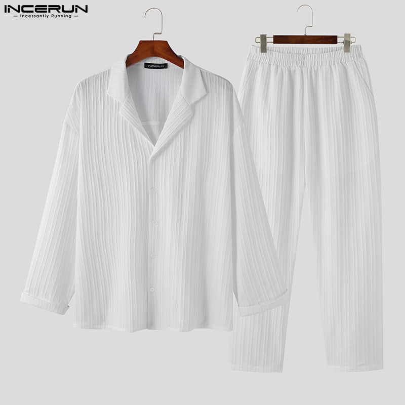 Bộ áo sơ mi dài tay và quần dài lưng thun INCERUN thời trang nam tính
