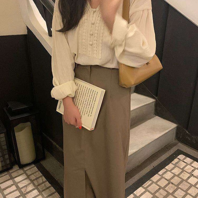 Áo Sơ Mi Tay Dài Cổ Chữ V Dáng Suông Thanh Lịch Hợp Thời Trang Phong Cách Hàn Quốc Cho Nữ