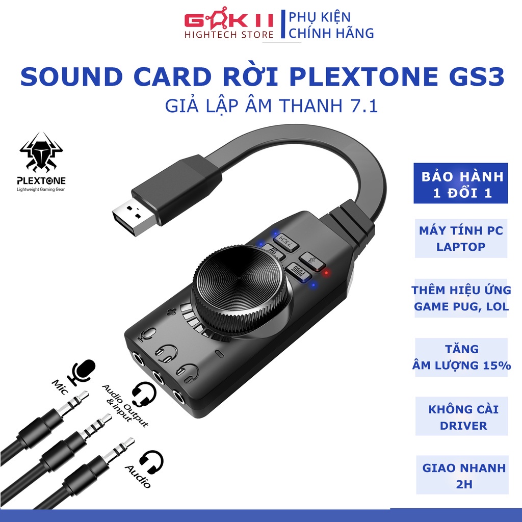 đảm bảo♠℗Card Rời Âm Thanh USB Plextone GS3- Sound Card Âm Thanh 7.1 Cho Máy Tính PC - Chuyên Game - Phim