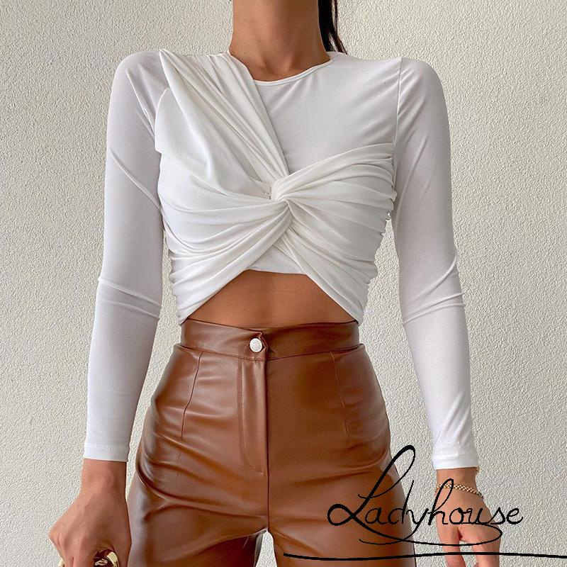 Áo thun tay dài cổ tròn màu trơn thời trang xuân hè cho nữ