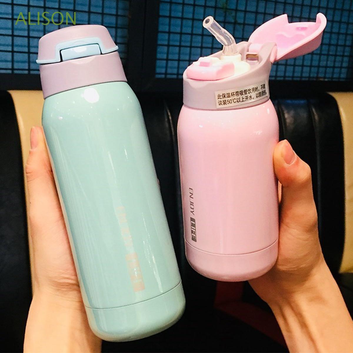 ALISON Sports Thermos Cup Portable Mug Vacuum Flask Insulation Travel Creative Stainless Steel with Straw Adults Kids Children Thermos Bottle/Multicolor