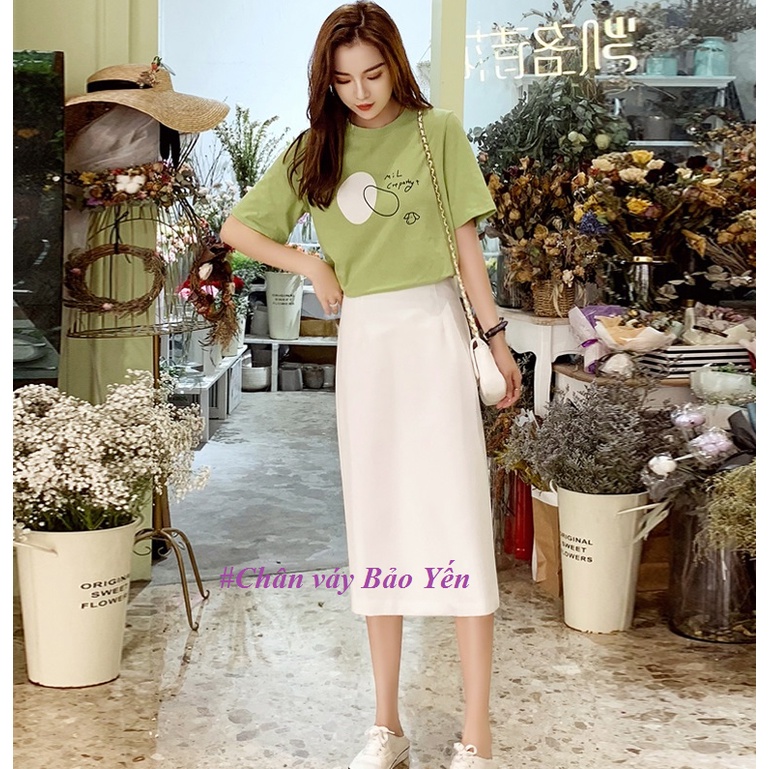 Chân váy dài màu trắng xẻ sau dáng A nhẹ -  M11T