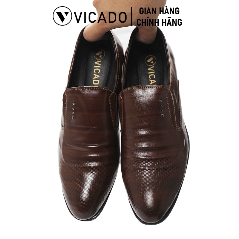 Giày tăng chiều cao nam da bò cao cấp công sở Oxford Vicado VB1120 màu nâu