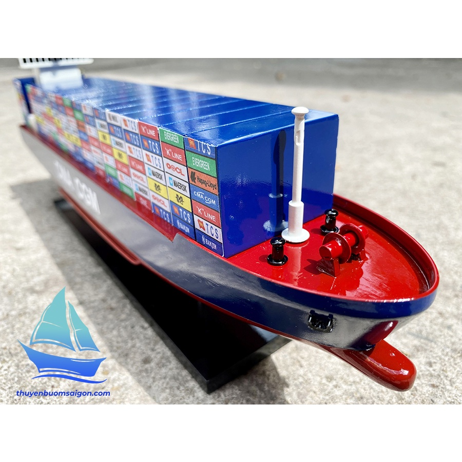 Mô hình tàu container chở hàng CMA CGM 30cm gỗ tự nhiên, tàu vận chuyển hàng hóa đường biển, quà tặng để bàn làm việc