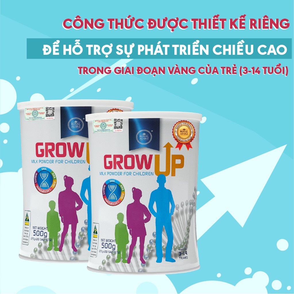 Combo 6 Hộp Sữa Hỗ Trợ Phát Triển Chiều Cao ROYAL AUSNZ Grow Up Milk Powder Cho Trẻ Từ 3-14 Tuổi 500g/Hộp