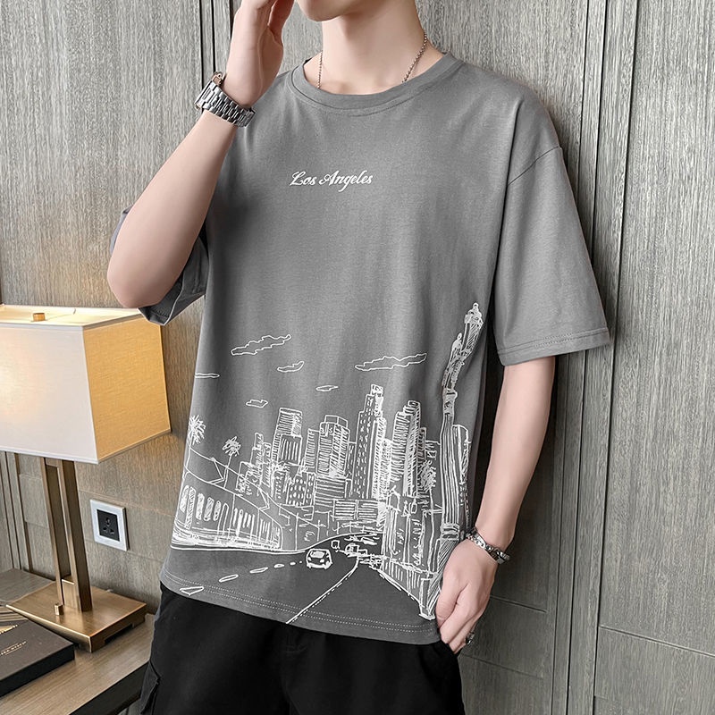 Áo Thun Tay Ngắn Dáng Rộng Vải Lụa Lạnh Kiểu Hàn Quốc Thời Trang Cho Nam