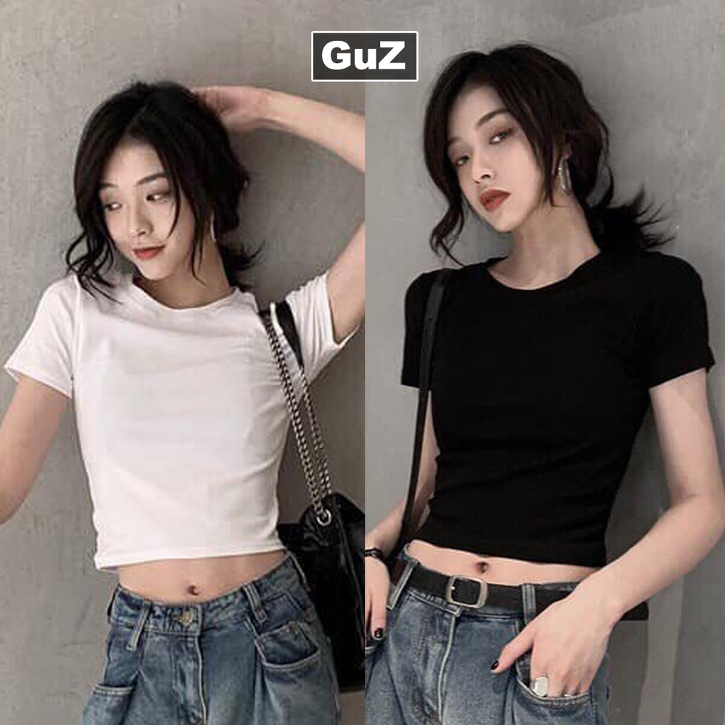 Áo croptop ngắn tay dáng ôm body gợi cảm phong cách ulzzang đen trắng guzfashion