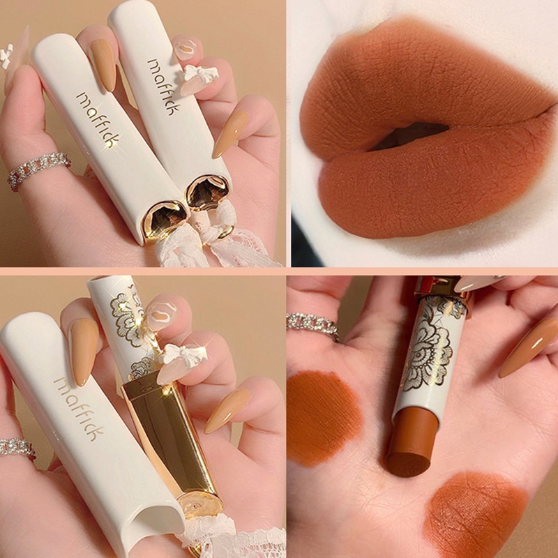 [Hàng mới về] Son môi lì Maffick trang trí mịn mượt như nhung không dính cốc trang điểm thời trang