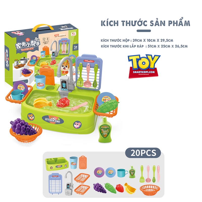 - Bộ đồ chơi bồn rửa bát - Rửa rau nước chảy như thật - Đồ chơi nhà bếp phát triển kĩ năng cho bé