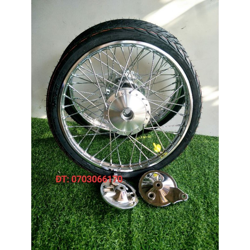 Cặp bánh căm WAVE DREAM niền sắt UNION VD 1.2 1.4 loại 1 vỏ CRV 50.60 đùm căm mạ CROM loại 1 kèm má đùm