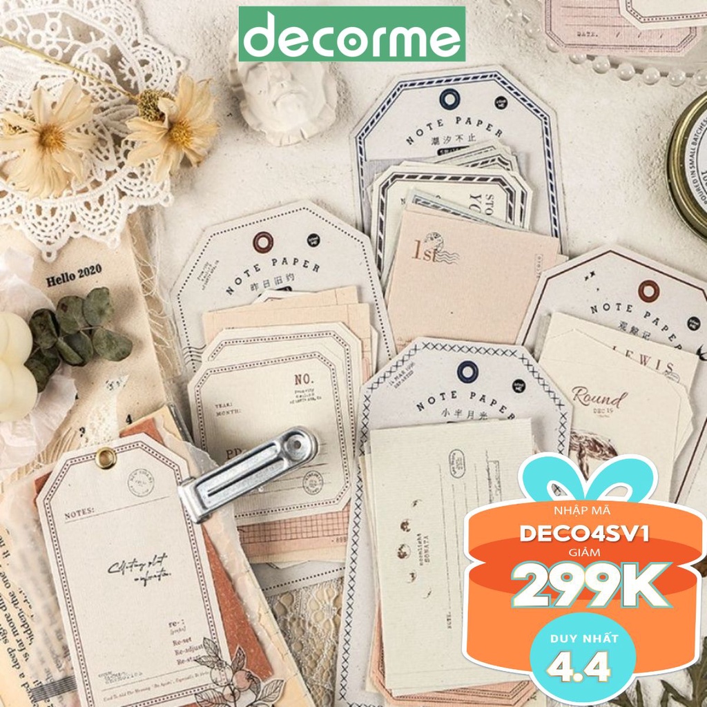 Giấy note thẻ Card Phong cách vintage DecorMe Ghi Chú 4 Ngày Đáng Yêu Trang trí sổ tay bullet journal STKTH