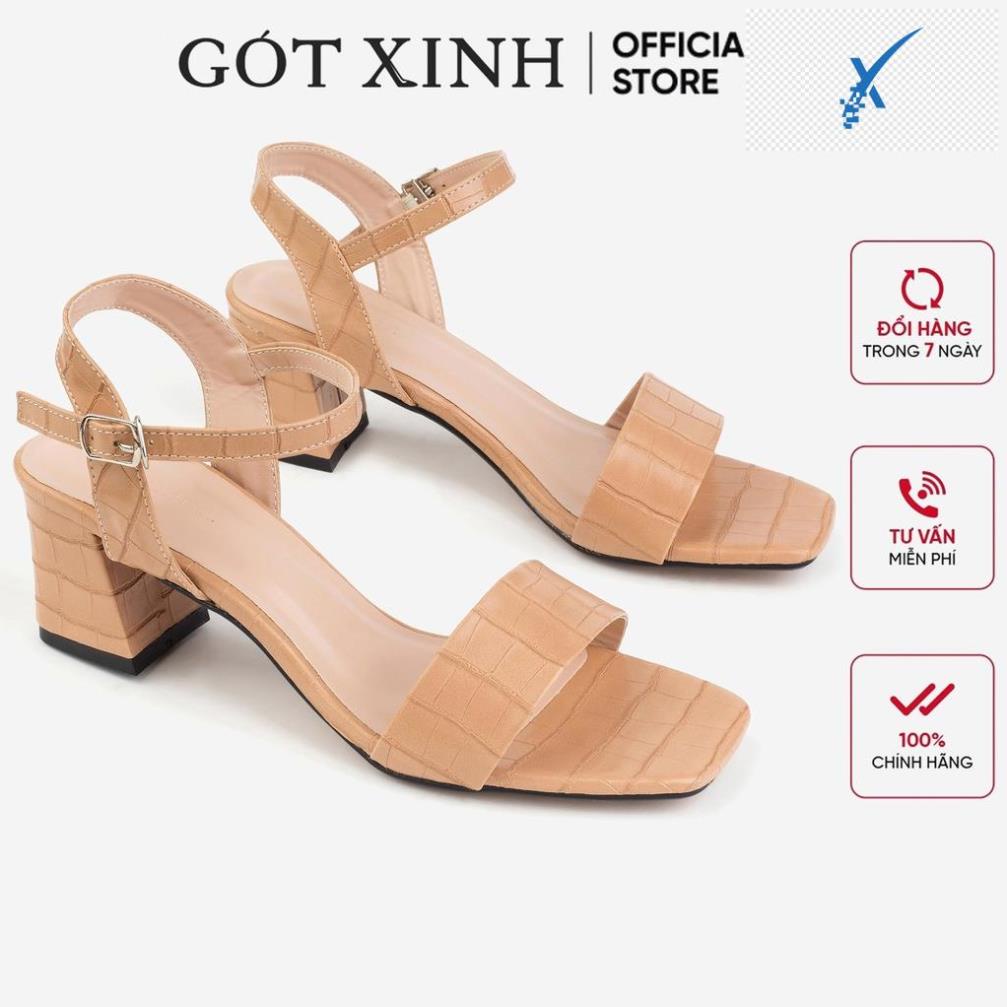 🖐️ Sandal cao gót nữ GÓT XINH GD22 màu trắng quai ngang dập vân da rắn đế cao 5cm gót trụ vuông 🖐️
