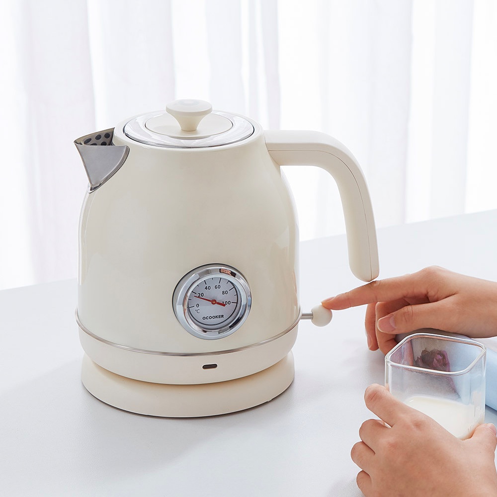 Ấm bình đun nước điện siêu tốc Retro oCooker chất liệu thép không gỉ có đồng hồ hiển thị công suất 1800W - BH 6 tháng