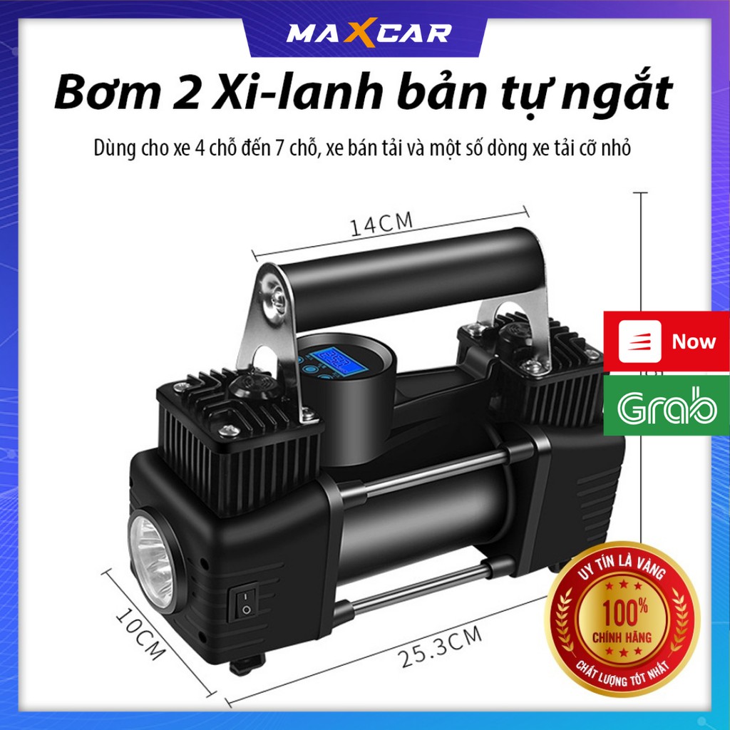 Bơm lốp 2 xy lanh - Phiên bản đồng hồ điện tử tự ngắt