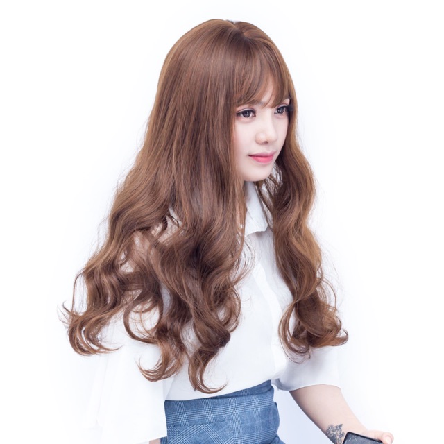 Tóc giả nữ nguyên đầu đẹp - ❤️FREESHIP❤️ xoăn dợn sóng tự nhiên 8148, tặng kèm lưới trùm wig.