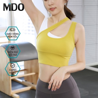 Áo croptop tập gym nữ, mẫu áo tập yoga phối màu mới lạ, có sẵn đệm ngực tôn dáng hiệu quả, dễ kết hợp - LA15