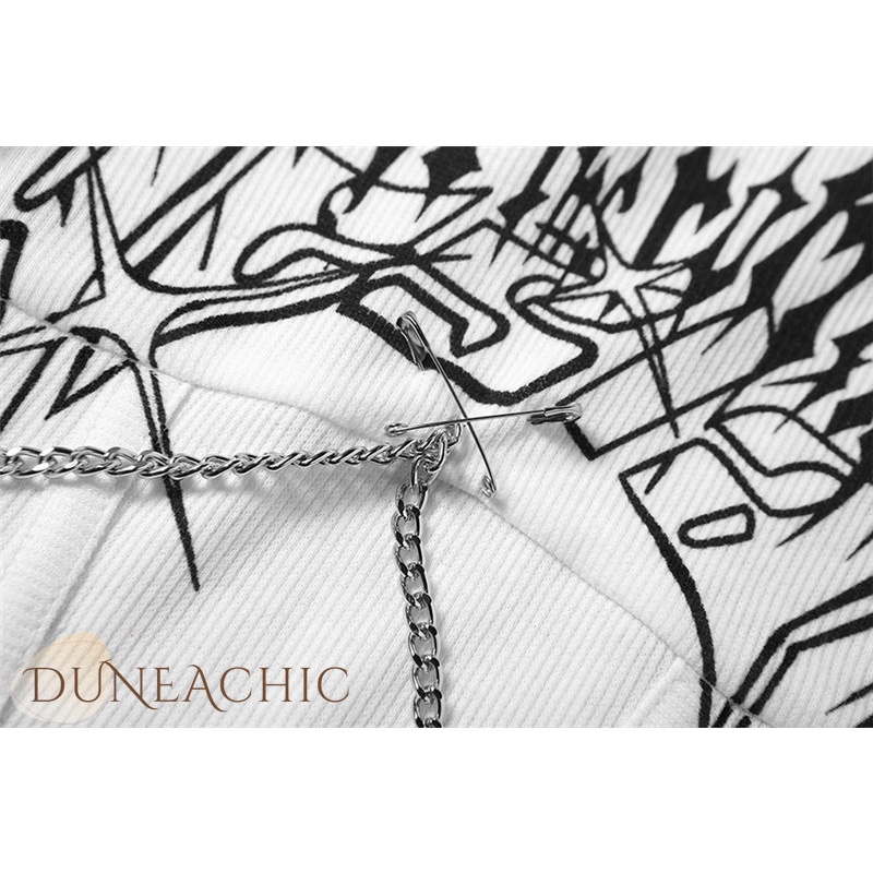 DUNEA Áo thun lửng dáng ôm in họa tiết phối dây xích thời trang mùa hè cho nữ