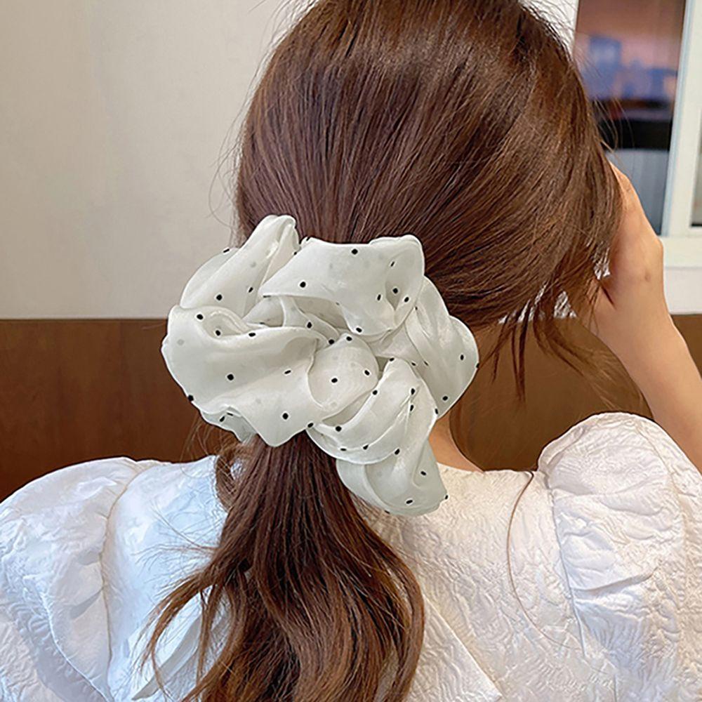 Dây Buộc Tóc Vải Voan Organza Bản Lớn Họa Tiết Chấm Bi Thời Trang Giá Đỡ