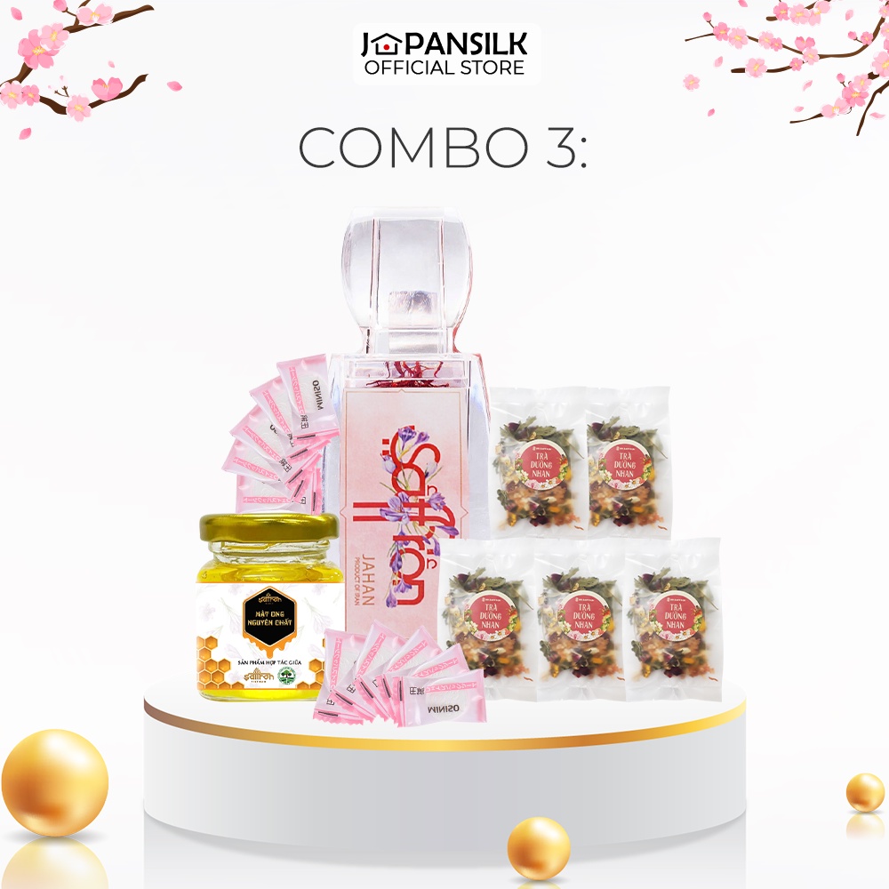 Combo Saffron Jahan, Mật Ong, Trà Dưỡng Nhan, Collagen Colax, Mặt Nạ Nén