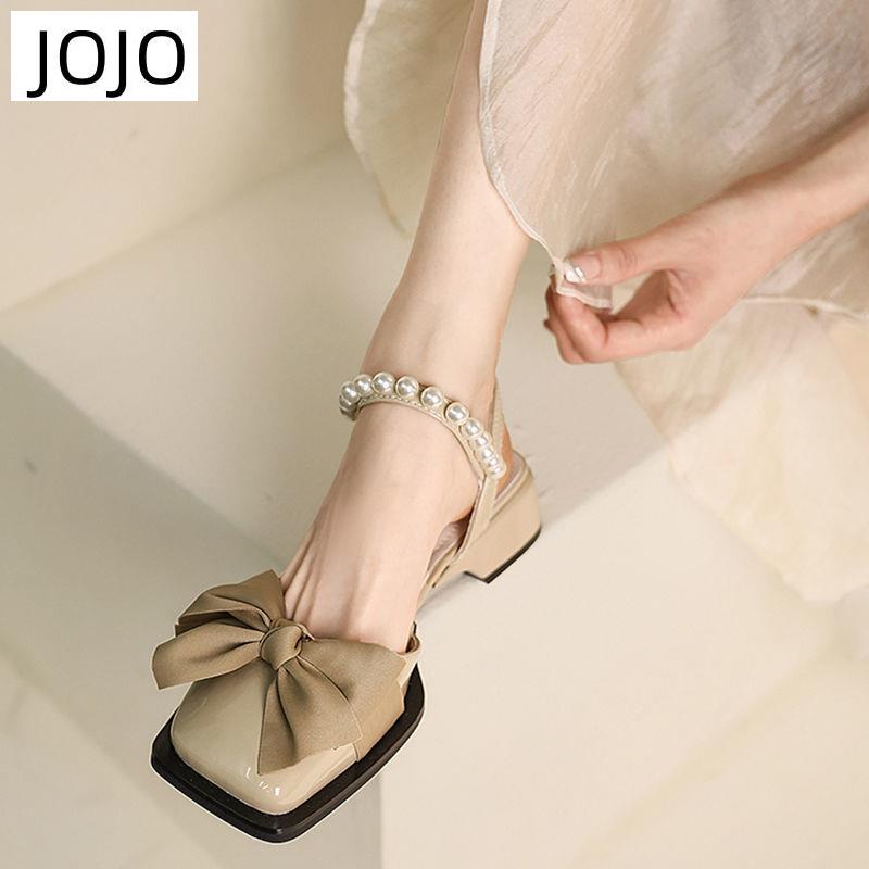 Giày Sandal Mũi Vuông Đính Nơ Phong Cách Mới Mùa Hè Cho Nữ