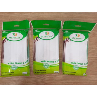 COMBO 3 GÓI KHẨU TRANG MERIDAY BẠCH TUYẾT 3 LỚP (GÓI 10 CÁI)