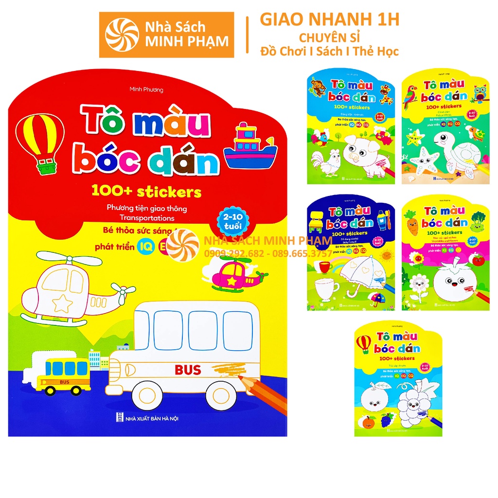 Sách - Bộ Tô Màu Bóc Dán 100+ Stickers Song Ngữ Anh Việt, bộ 6 quyển