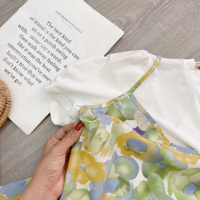 SET YẾM HOA XANH VÀNG KÈM ÁO TRẮNG