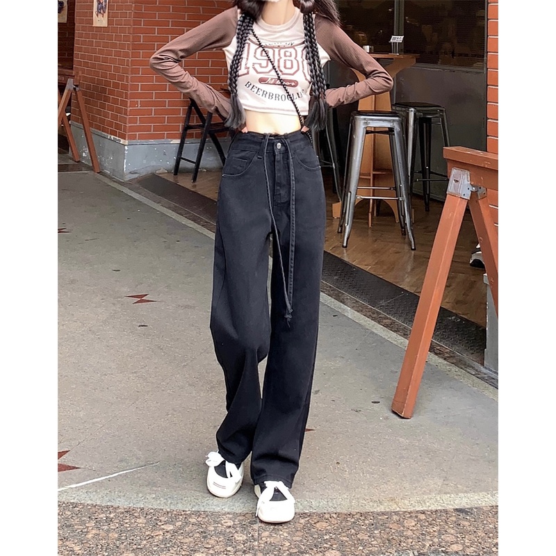 Quần jeans Nữ Dài Lưng Cao Dáng Rộng Thời Trang Hàn Quốc