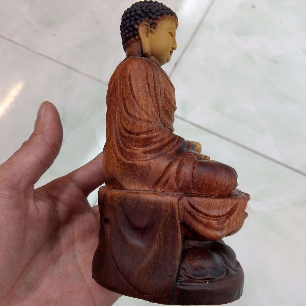 Phật Thích Ca - Kiểu Cổ - Tượng Mini Để Ô tô - Gỗ Hương - Cao 15cm