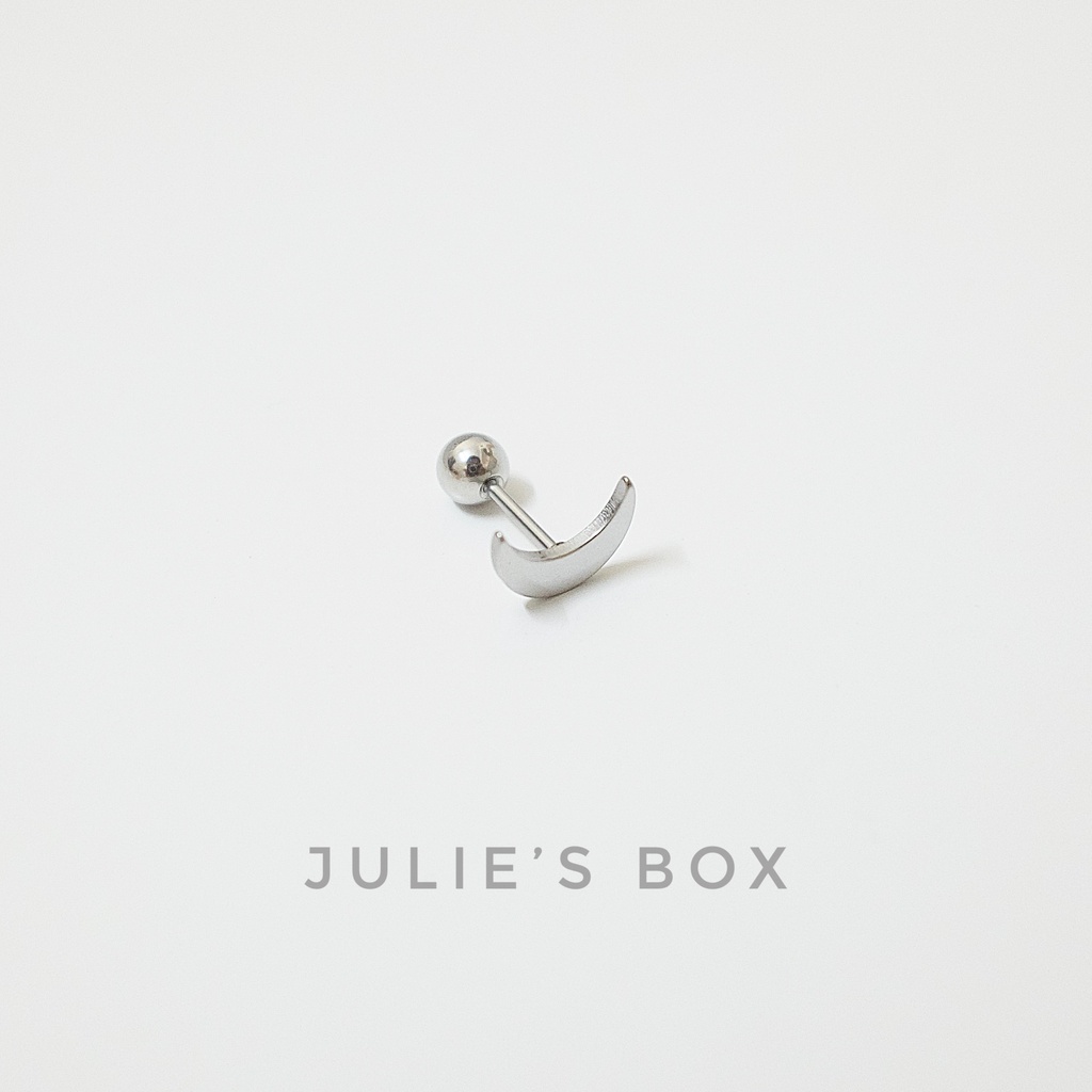 Khuyên Tai Nam Nữ Màu Bạc Mặt Trăng Đeo Trái Tai Đuôi Bi Unisex Titan Thép Y Tế Bông Tai Nữ Julies Box