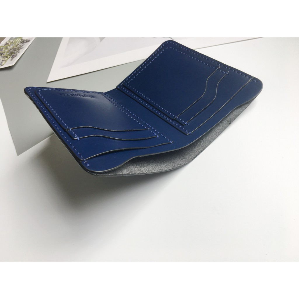 VÍ ĐỨNG XANH NAVY BO VIỀN- DA BÒ PULLUP THẬT 100%