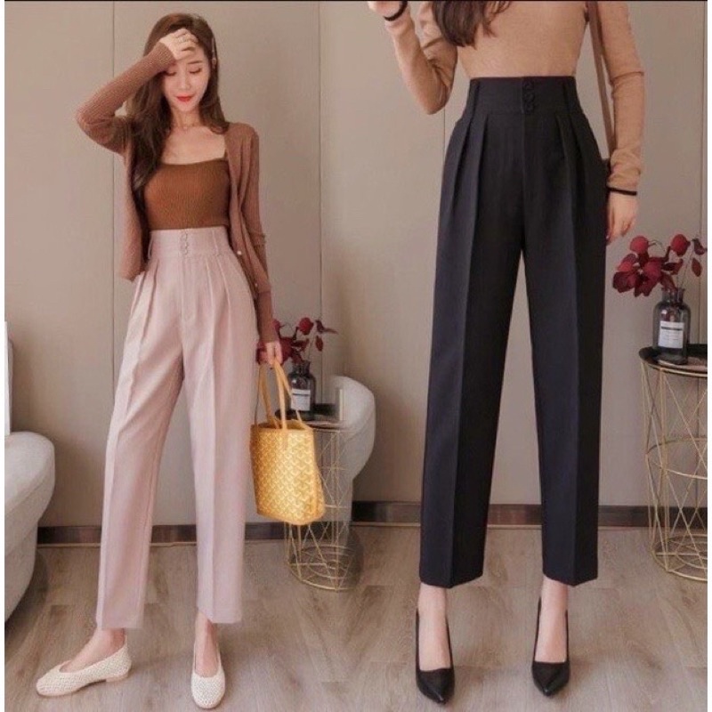 Quần Baggy Cạp Cao 3 Cúc Siêu Đẹp