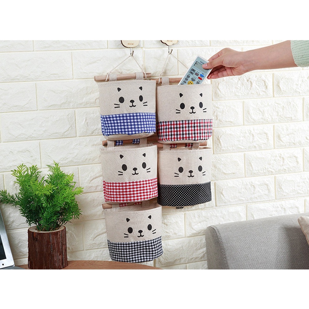 Túi treo tường vải bố hình mèo 3996