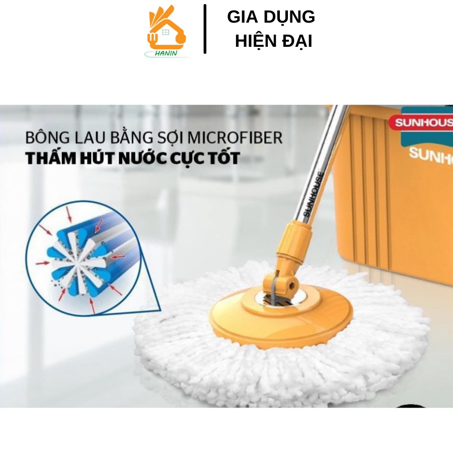 Bộ Lau Nhà Xoay 360 Độ, Cây Lau Nhà 360 SUNHOUSE KS-CL350PO, Bảo hành 6 Tháng, Hàng Chính Hãng