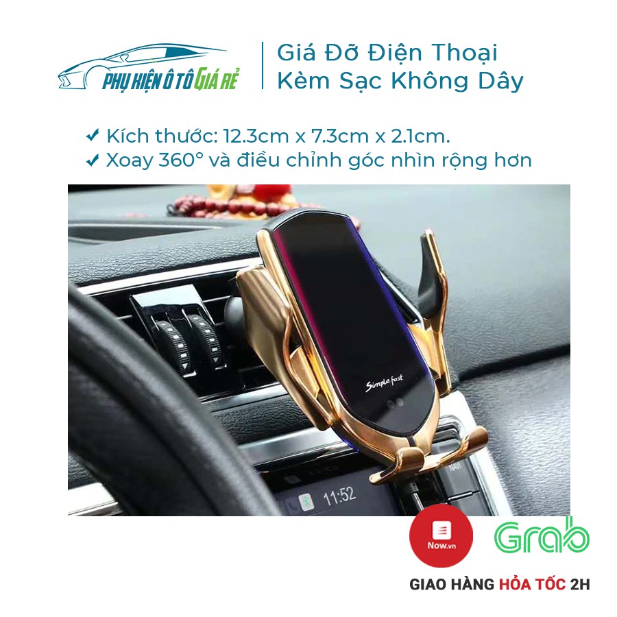 Giá đỡ điện thoại trên ô tô kèm sạc không dây kẹp cửa gió điều hòa cao cấp mẫu R1