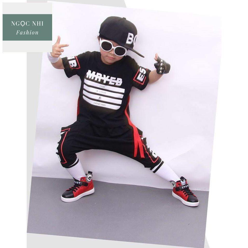Đồ bộ quần áo thun bé trai, bé gái, kiểu HipHop (set 3 kèm nón) - Thời trang trẻ em - Ngọc Nhi (190312)