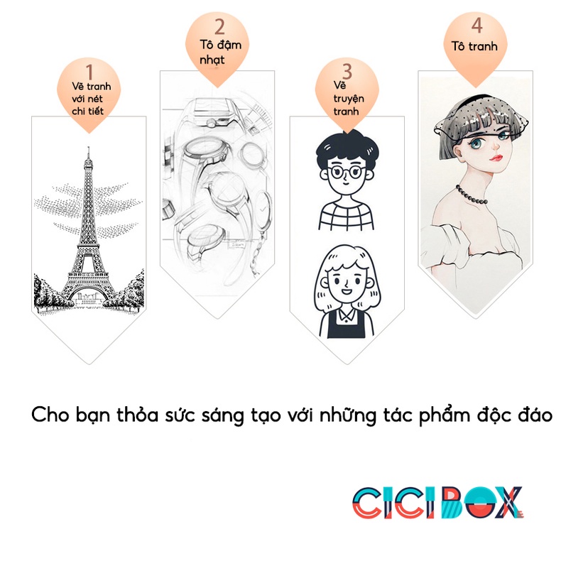 Bút Line Đi Nét mực đen chuyên nghiệp mực đều, Bút Vẽ Mỹ Thuật Mipor Pen Line Đủ Size  CICIBOX