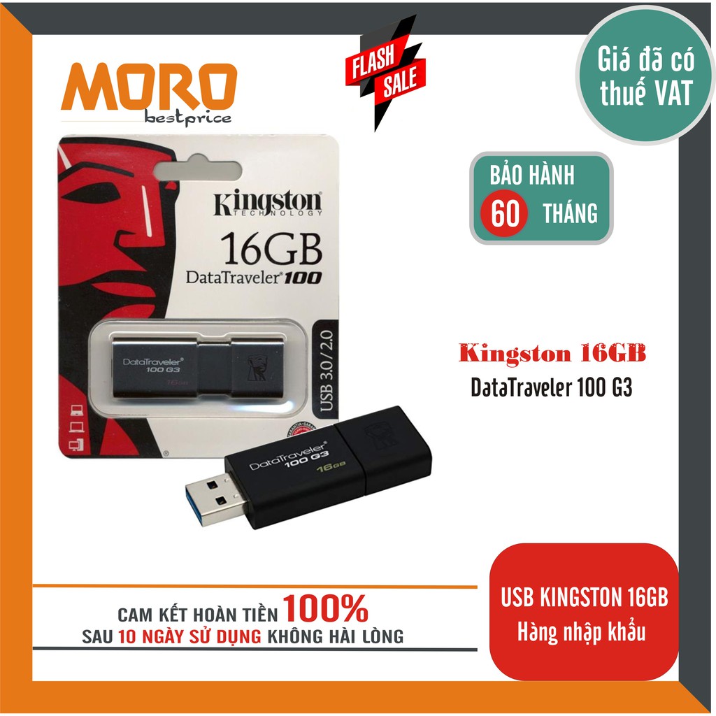 [Mã ELFLASH3 hoàn 10K xu đơn 20K] USB Kingston DT100G3 16GB