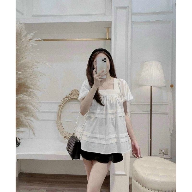Áo Bầu Thiết Kế Cổ Vuông Xinh Xắn Thời Trang Cực Mềm Mát
