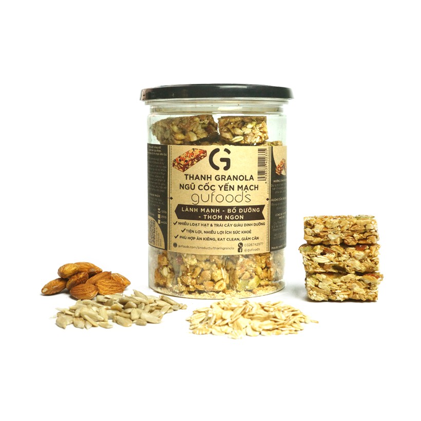 Thanh granola ngũ cốc yến mạch GUfoods - Giàu chất xơ & protein, Lành mạnh, Bổ dưỡng, Thơm ngon