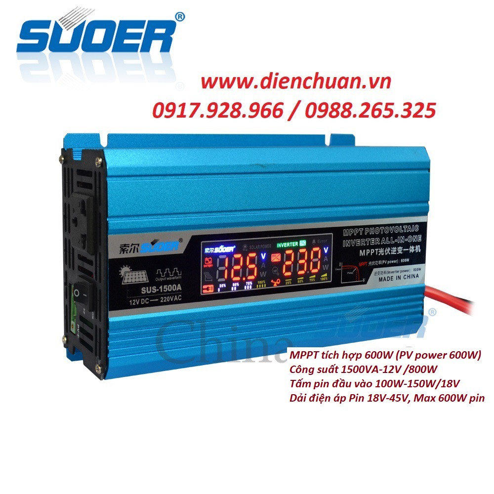 Kích điện pin mặt trời Suoer 12V lên 220V 800W 3 trong 1