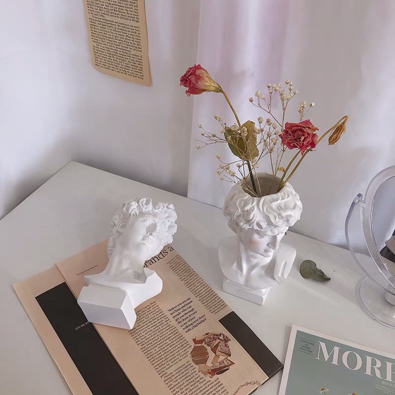 Lọ cắm hoa, đựng cọ trang điểm hình tượng thạch cao David nghệ thuật decor trang trí màu trắng Order 2 tuần Trang Xuka