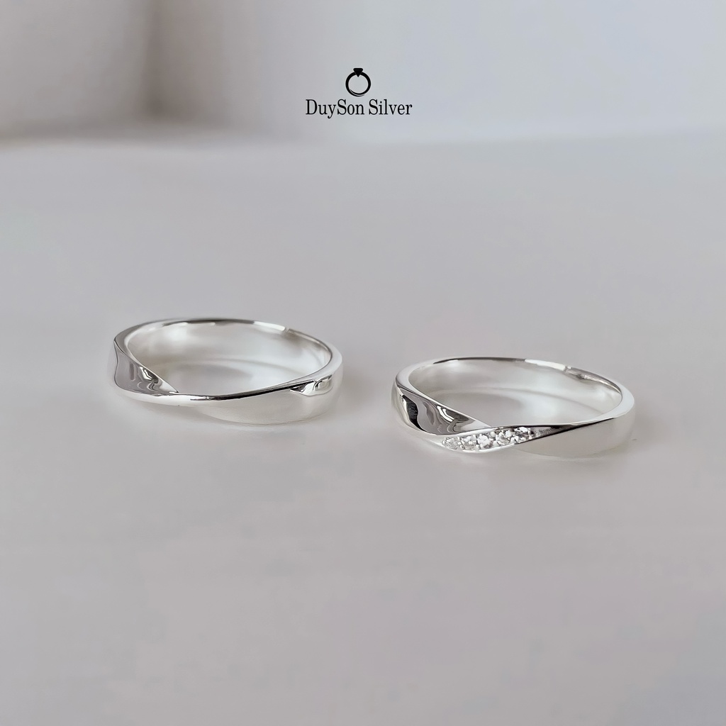 Nhẫn đôi bạc nam nữ hình vô cực DUYSON SILVER, nhẫn cặp bạc 925 đính đá cao cấp, khắc tên chữ theo yêu cầu [ND5]